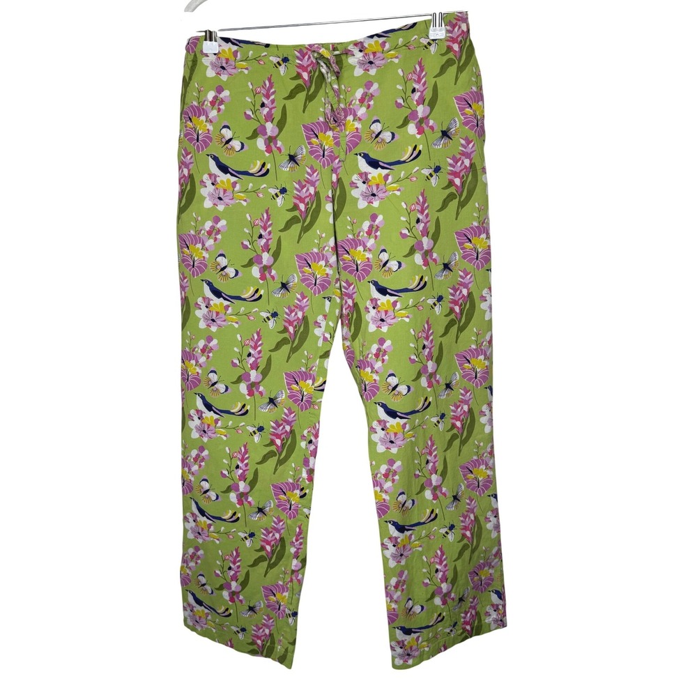 Mahogany Cotton PJ Pants Green Floral Bird Design Small